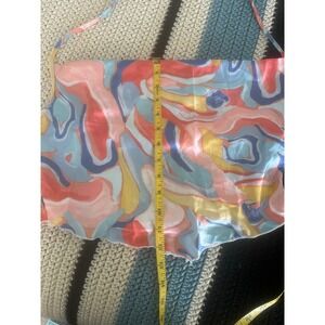 Abstract‎ Print Smocked Backless Halter Top Colorful Sleeveless Crop